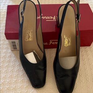 Salvatore Ferragamo Black Leather Slingback Heels